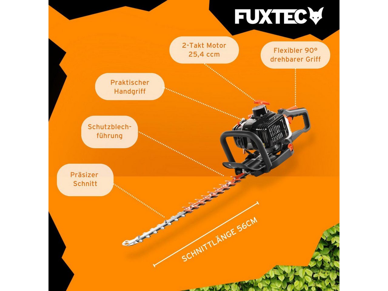 FUXTEC Benzin-Heckenschere FX-MH123ECO, 25.4ccm, 90° drehbarer Griff, 60 cm Schwertlänge, leichtgewichtig – Bild 5 von 5