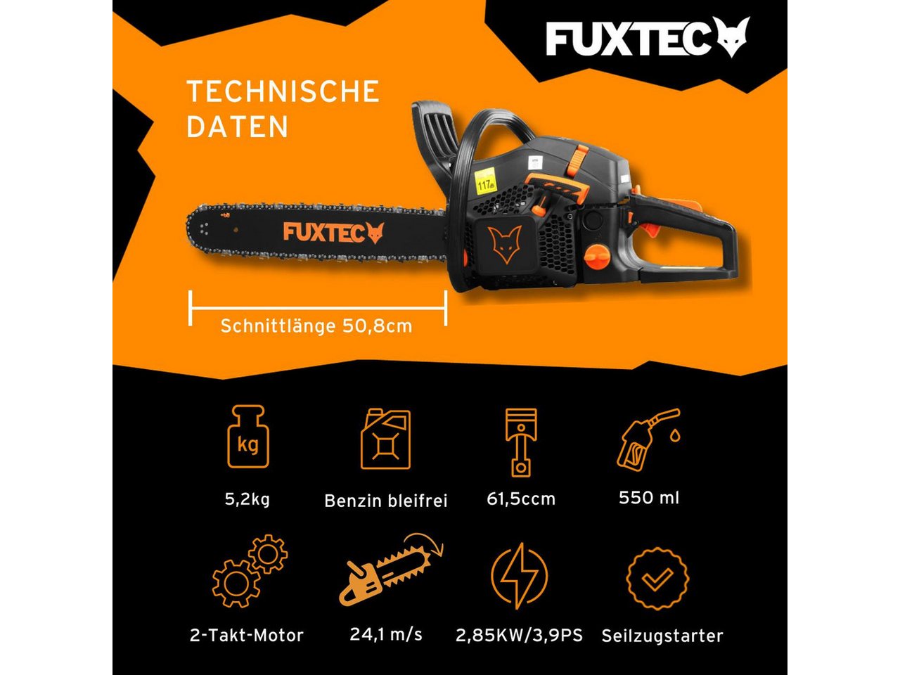 FUXTEC Benzin-Kettensäge FX-KS262, 55 cm Schwertlänge – Bild 2 von 5