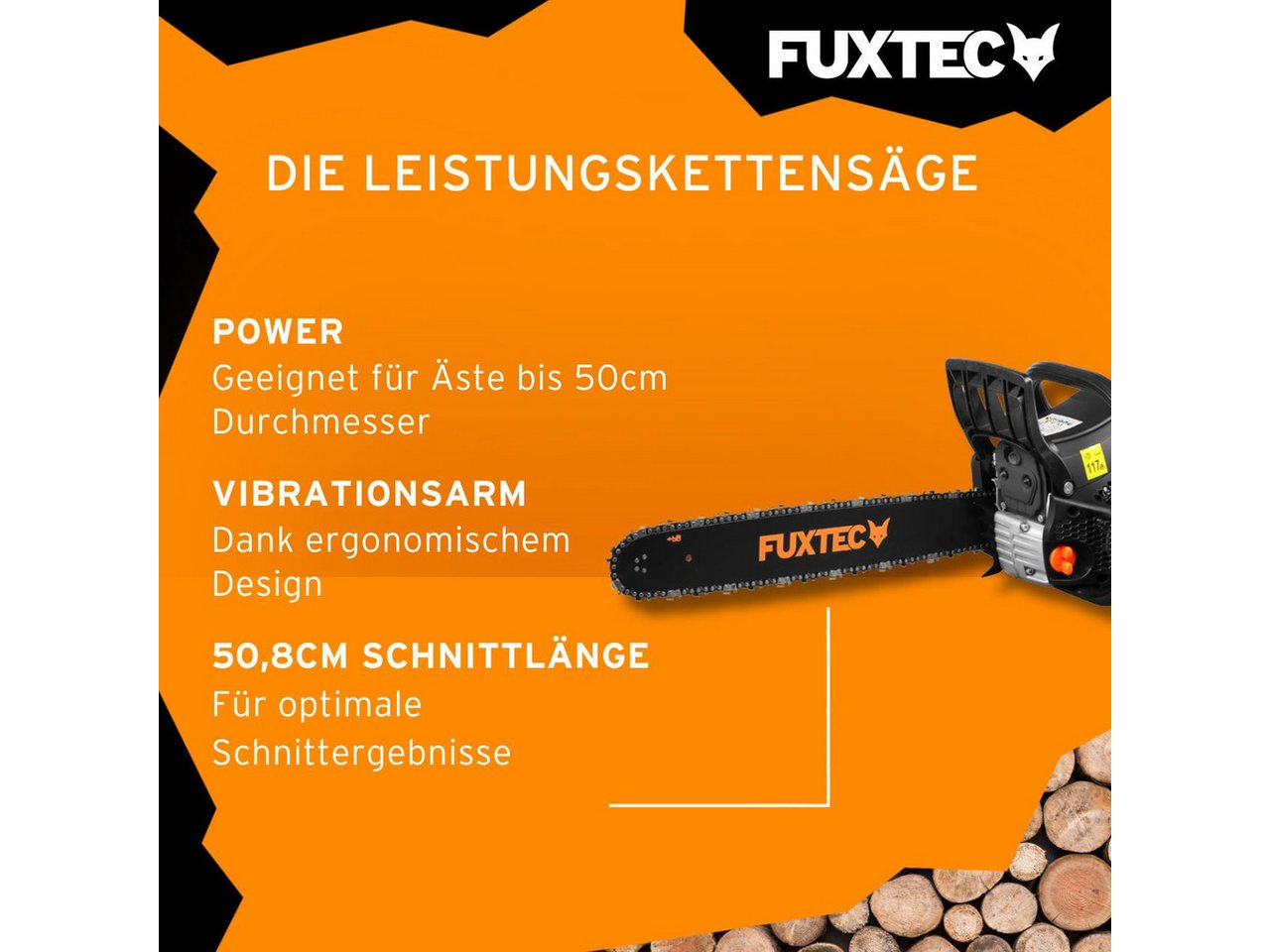 FUXTEC Benzin-Kettensäge FX-KS262, 55 cm Schwertlänge – Bild 4 von 5