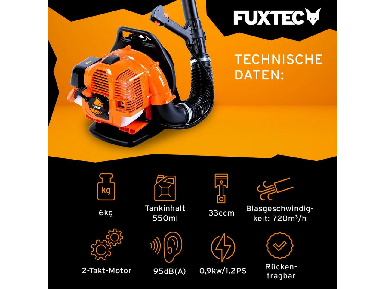 FUXTEC Benzin-Laubbläser FX-LB133T, 72m/s, 300 km/h Blasgeschwindigkeit, rückentragbar – Bild 2 von 5