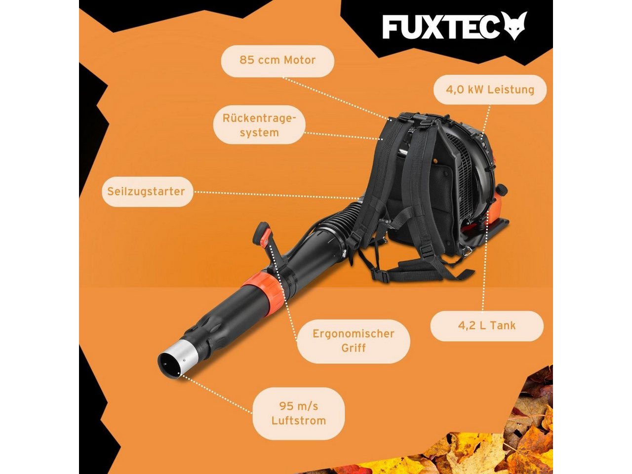 FUXTEC Benzin-Laubbläser FX-LBP185TPRO, 85 cm³, rückentragbar, Luftgeschwindigkeit bis 95 m/s – Bild 2 von 5