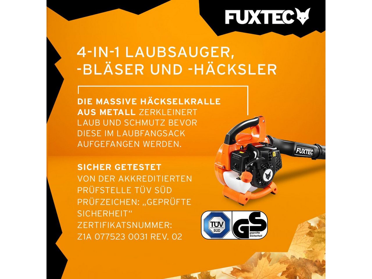 FUXTEC Benzin-Laubbläser FX-LBS126, 71m/s, 255 km/h Blasgeschwindigkeit, 45 L Fangsack, Häckselfunktion – Bild 5 von 5