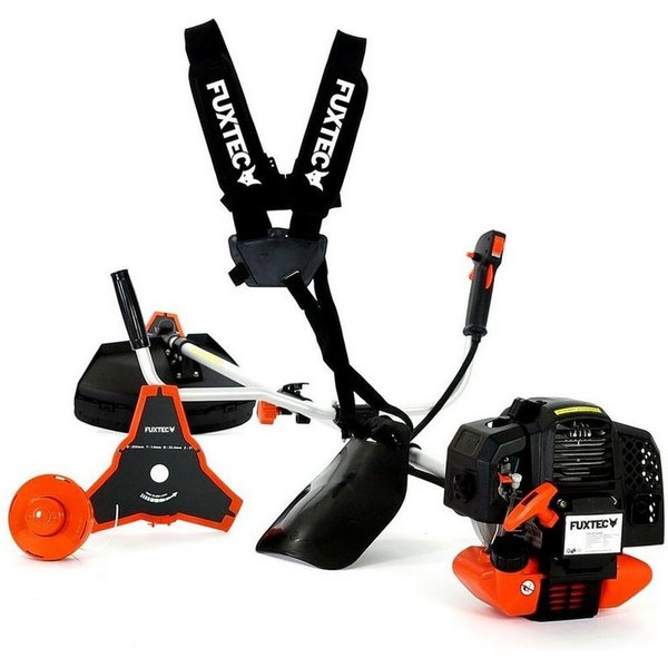 FUXTEC Benzin-Motorsense FX-MS152, 44 cm Arbeitsbreite Messer, 3PS, 52ccm, 32cm Schnittbreite, Zweihandgriff, Profi-Komfort-Tragegurt