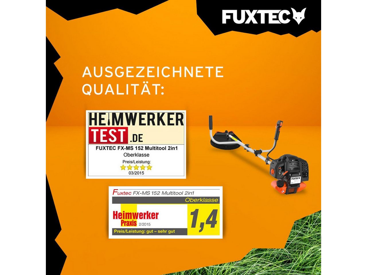 FUXTEC Benzin-Motorsense FX-MS152, 44 cm Arbeitsbreite Messer, 3PS, 52ccm, 32cm Schnittbreite, Zweihandgriff, Profi-Komfort-Tragegurt – Bild 3 von 5