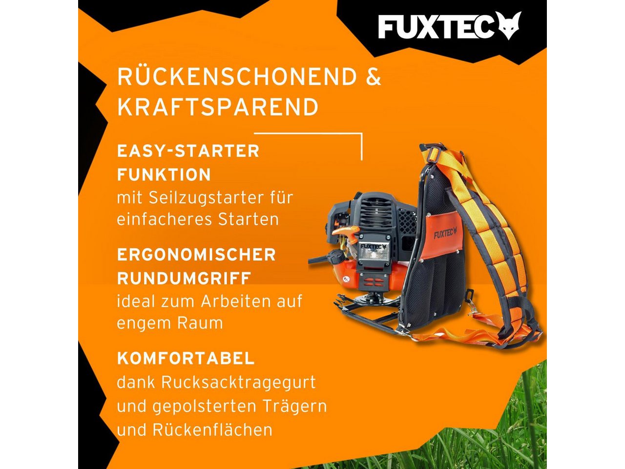 FUXTEC Benzin-Motorsense FX-MS152T, 44 cm Arbeitsbreite Messer, 2in1 Tool rückentragbar, 52ccm, 32cm Schnittbreite, Faden/Messer – Bild 4 von 5