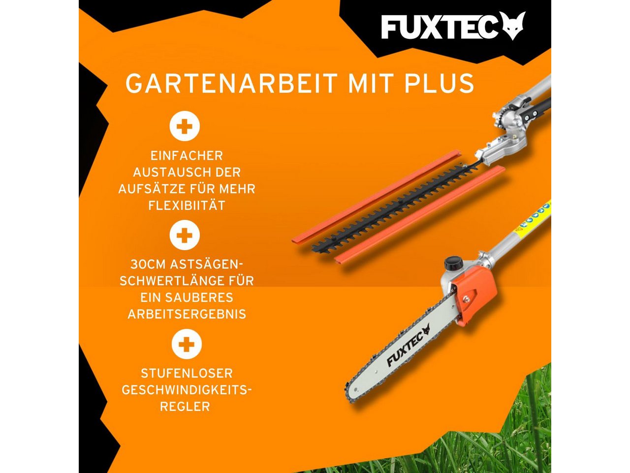 FUXTEC Benzin-Motorsense FX-MT152, 44 cm Arbeitsbreite Messer, 4in1 Tool 3PS, 52ccm, 32cm Schnittbreite, 40cm Schnittlänge – Bild 3 von 5