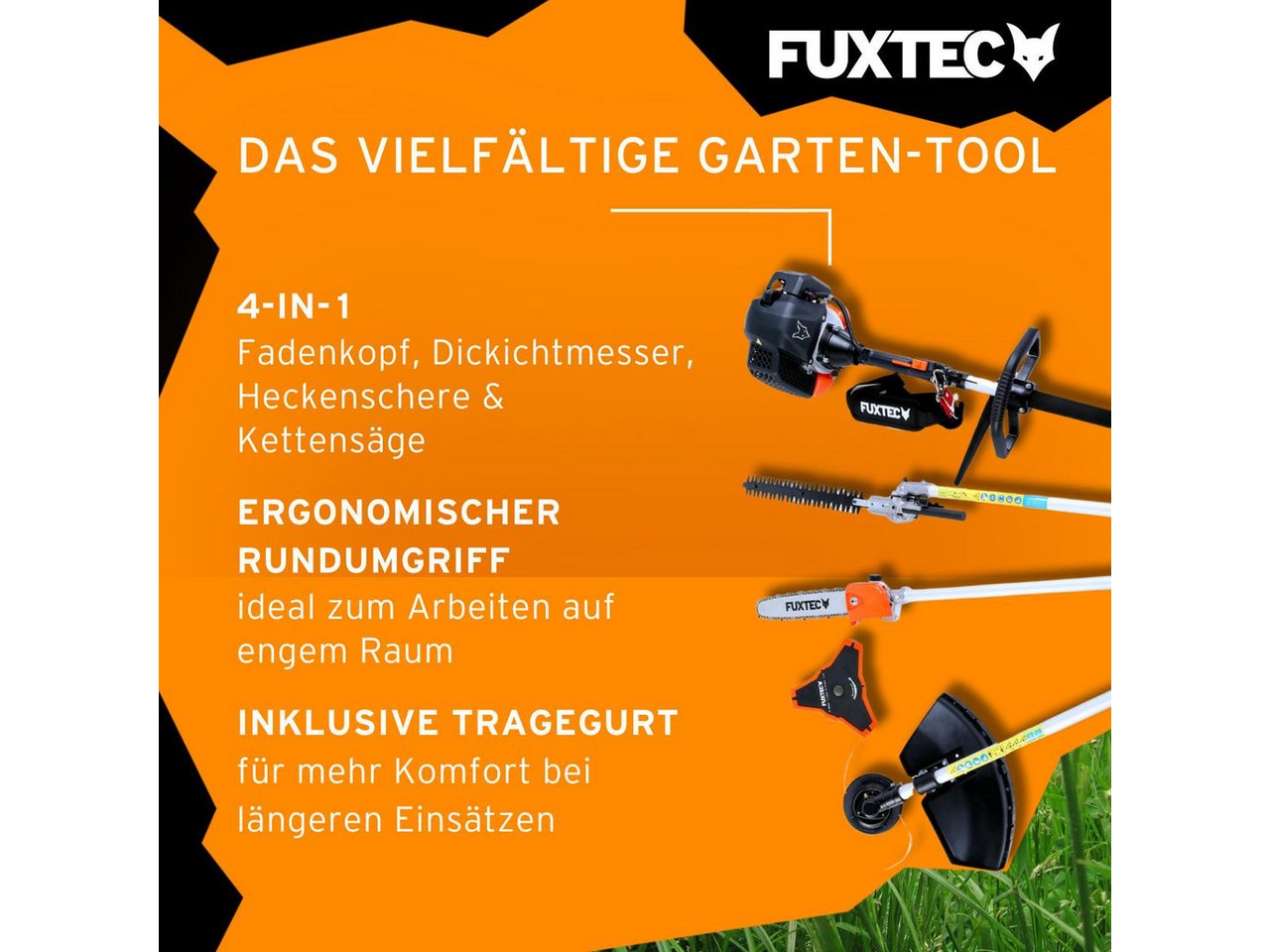 FUXTEC Benzin-Motorsense FX-MT152, 44 cm Arbeitsbreite Messer, 4in1 Tool 3PS, 52ccm, 32cm Schnittbreite, 40cm Schnittlänge – Bild 4 von 5
