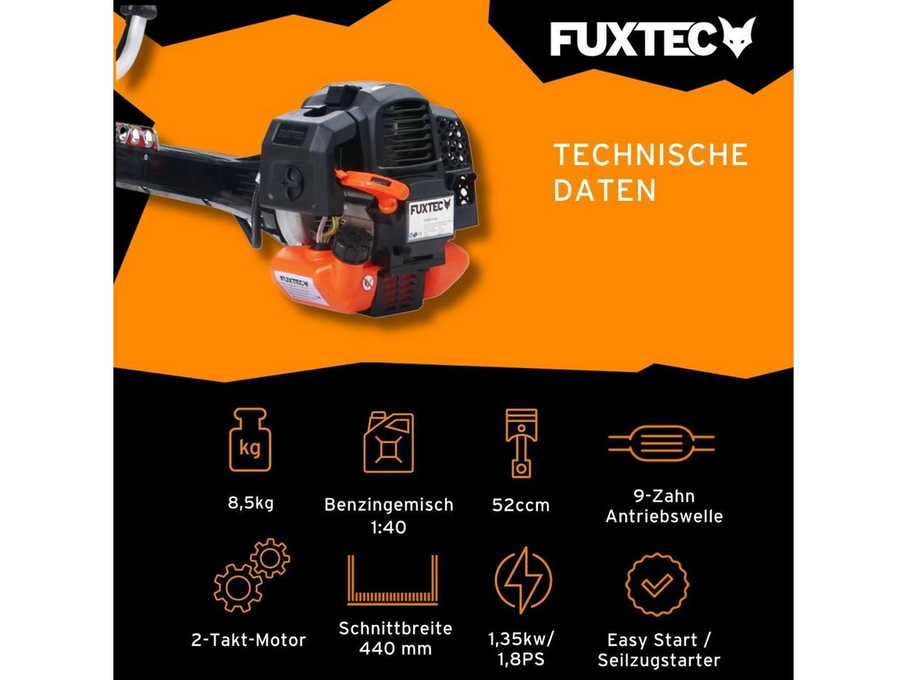 FUXTEC Benzin-Motorsense FX-PS152, 44 cm Arbeitsbreite Messer, 52ccm 1,8PS Highend Anti-Vibrationseinrichtung Profi-Komfort-Tragegurt – Bild 2 von 5