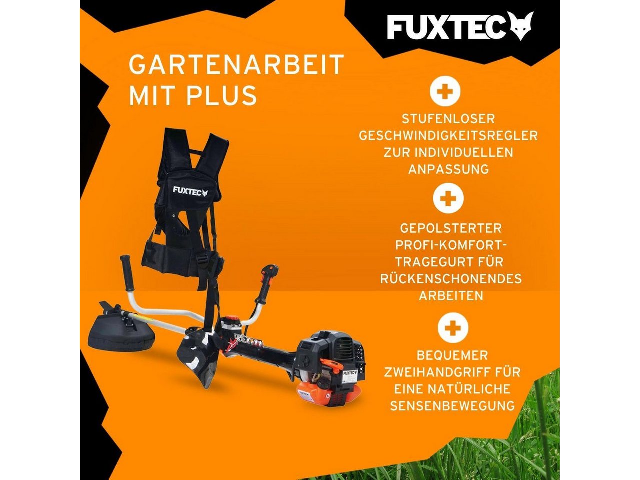 FUXTEC Benzin-Motorsense FX-PS152, 44 cm Arbeitsbreite Messer, 52ccm 1,8PS Highend Anti-Vibrationseinrichtung Profi-Komfort-Tragegurt – Bild 3 von 5