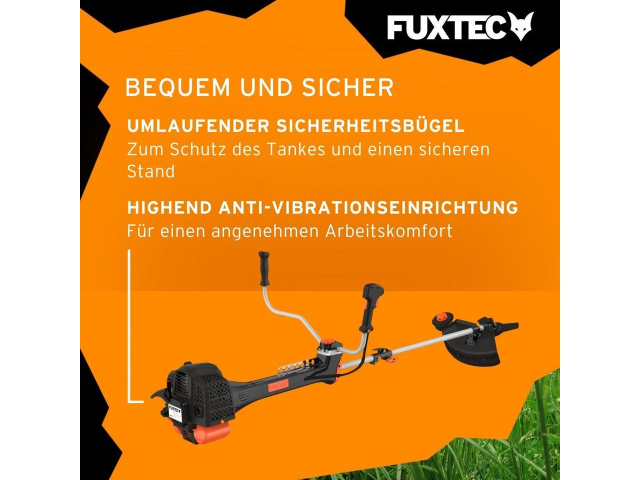FUXTEC Benzin-Motorsense FX-PS152, 44 cm Arbeitsbreite Messer, 52ccm 1,8PS Highend Anti-Vibrationseinrichtung Profi-Komfort-Tragegurt – Bild 5 von 5