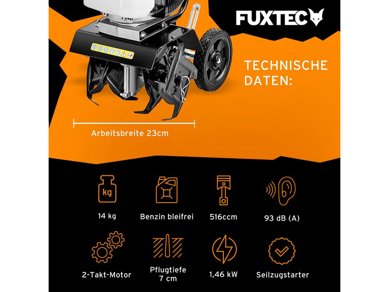 FUXTEC Benzinmotorhacke FX-AF152, 23 cm Arbeitsbreite, 23 cm Arbeitsbreite, 2-Takt Motor, Fräswerkzeughöhe von 70 mm, 14 kg – Bild 2 von 5