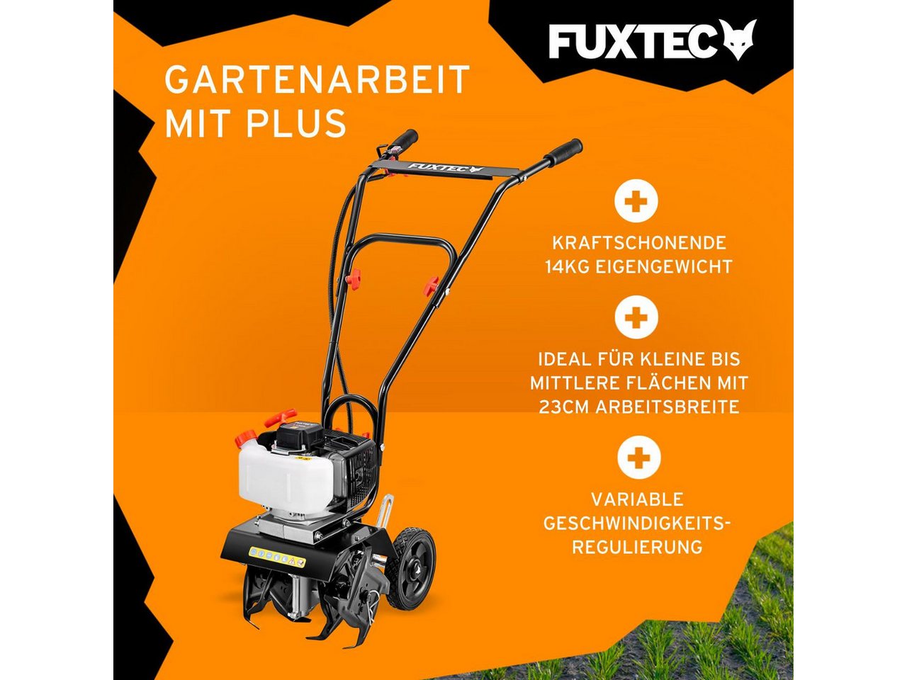 FUXTEC Benzinmotorhacke FX-AF152, 23 cm Arbeitsbreite, 23 cm Arbeitsbreite, 2-Takt Motor, Fräswerkzeughöhe von 70 mm, 14 kg – Bild 3 von 5