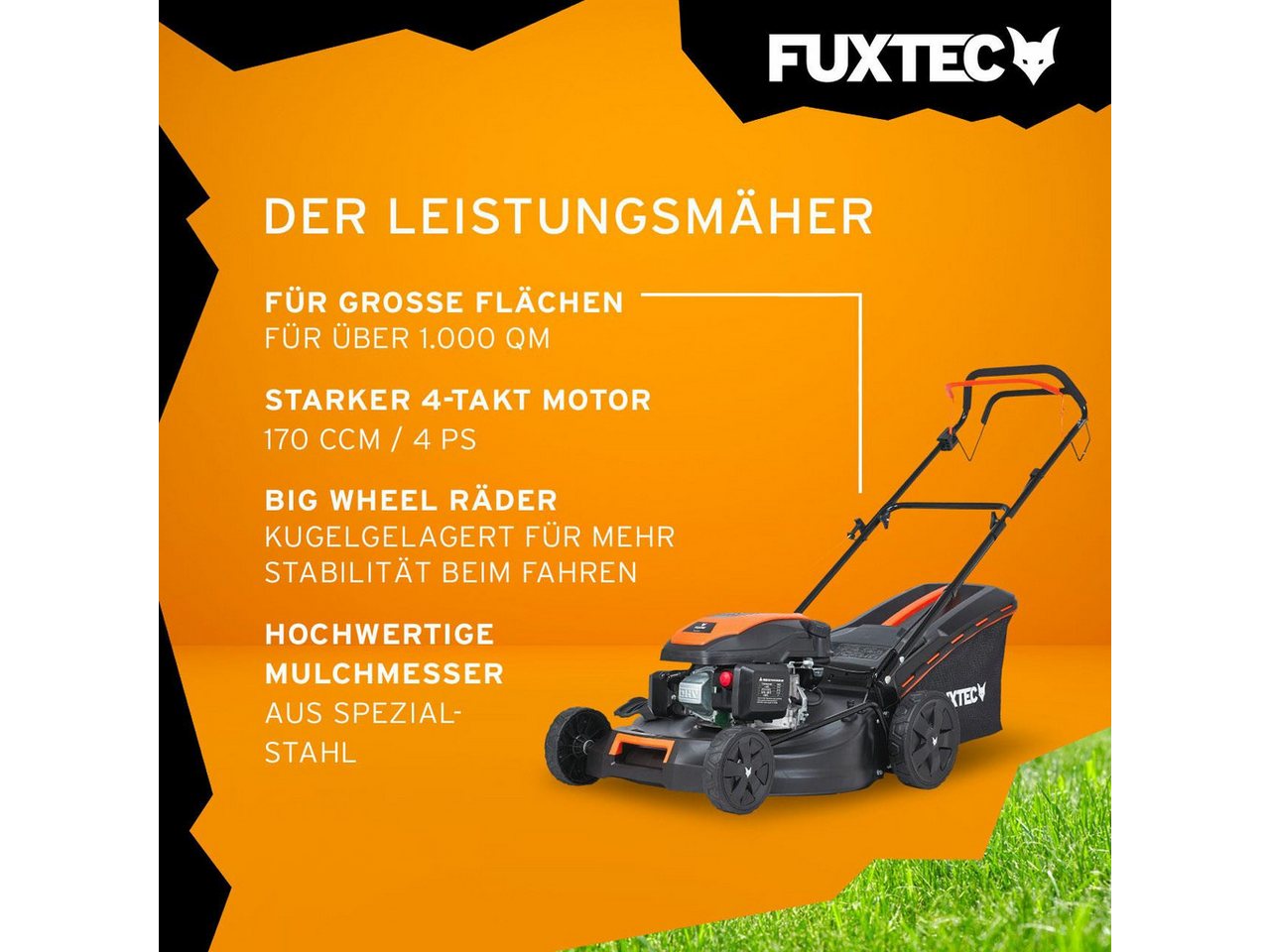 FUXTEC Benzinrasenmäher FX-RM5170, 50,8 cm Schnittbreite, 51 cm Schnittbreite, 60 L Fangkorb, 4in1 Mäher, EasyClean, 4 PS – Bild 4 von 5