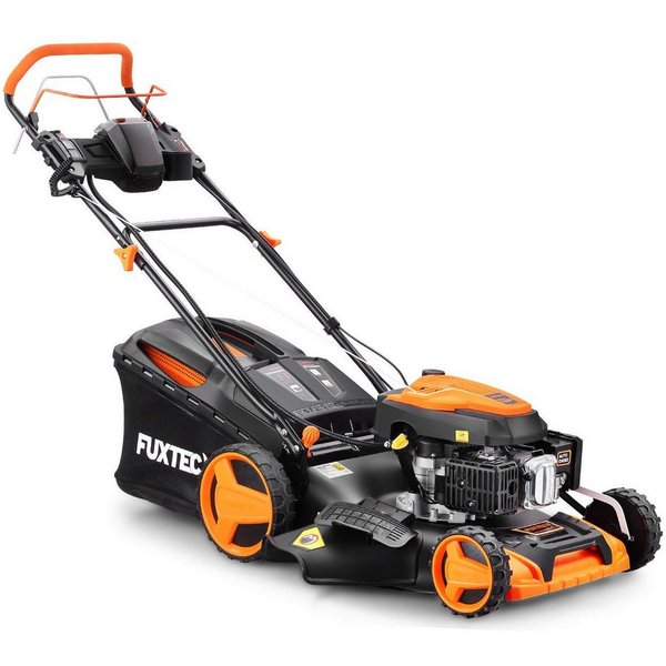 FUXTEC Benzinrasenmäher FX-RM5196eSSL, 51 cm Schnittbreite, 60 L Fangkorb, Auto-Choke-System, E-Start, 5,3 PS, 25-75mm Schnitthöhe