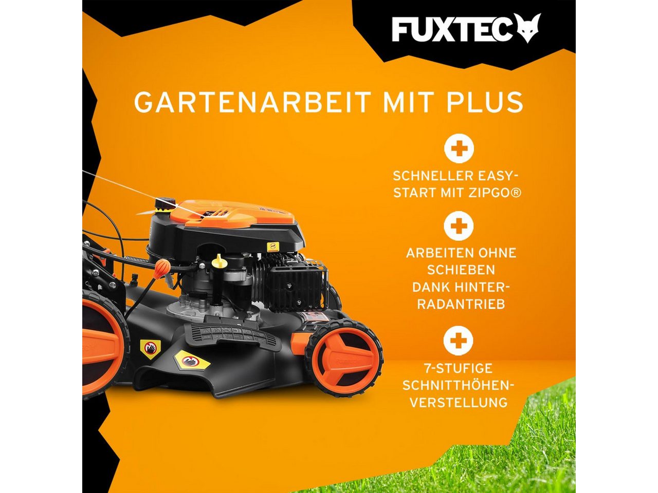 FUXTEC Benzinrasenmäher FX-RM5196eSSL, 51 cm Schnittbreite, 60 L Fangkorb, Auto-Choke-System, E-Start, 5,3 PS, 25-75mm Schnitthöhe – Bild 4 von 5