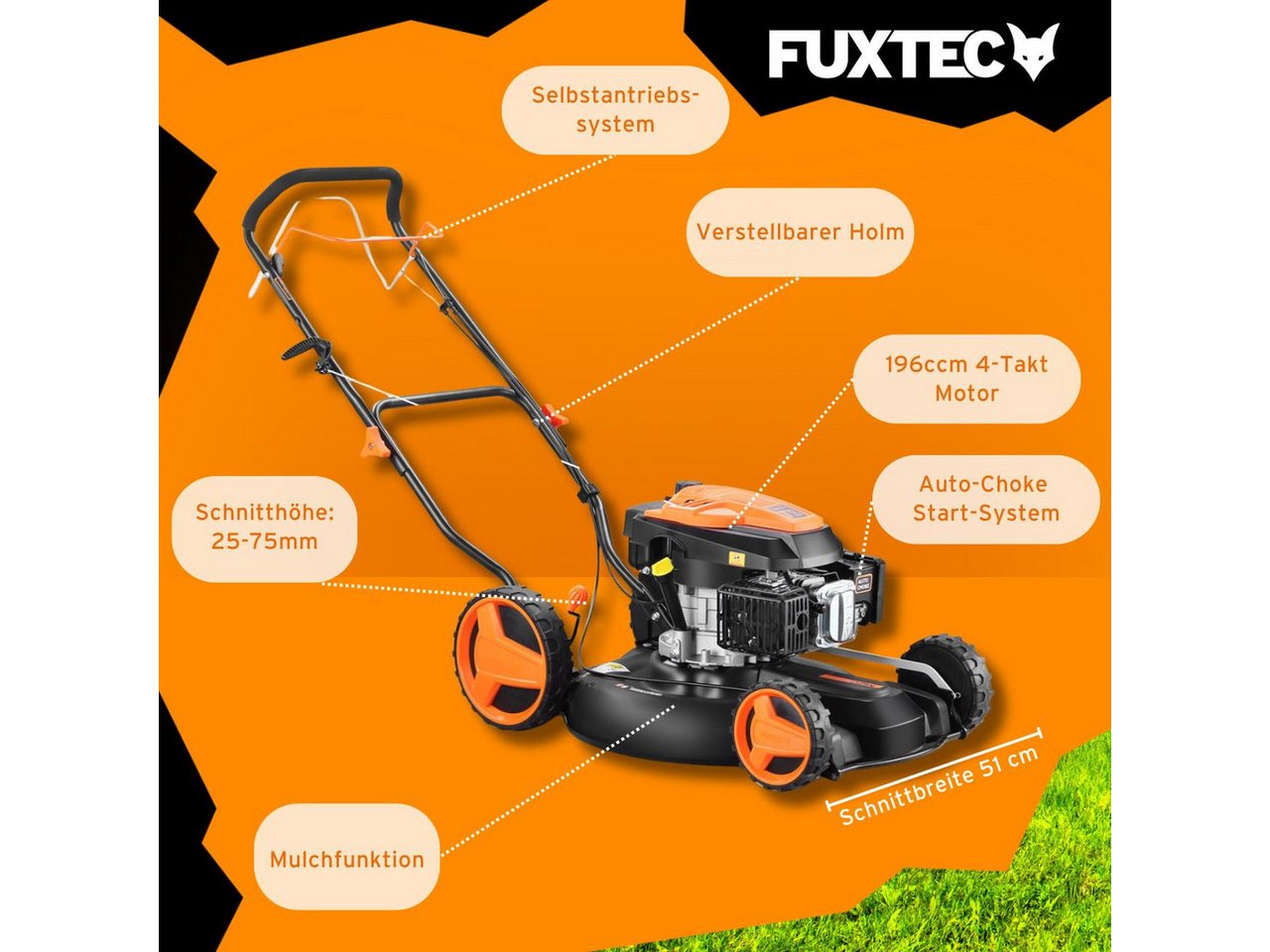 FUXTEC Benzinrasenmäher FX-RM51SA96, 51 cm Schnittbreite, 51 cm Schnittbreite, 5,9 PS, 196 ccm, Frontantrieb – Bild 5 von 5