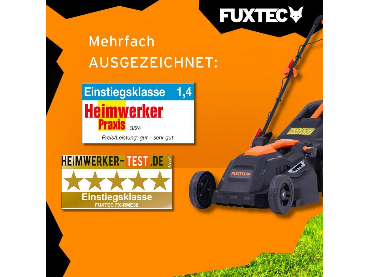 FUXTEC Elektrorasenmäher FX-RME38, 38 cm Schnittbreite, 40 L Fangkorb, 220 V, 1600W, 20-70 mm Schnitthöhe – Bild 5 von 5