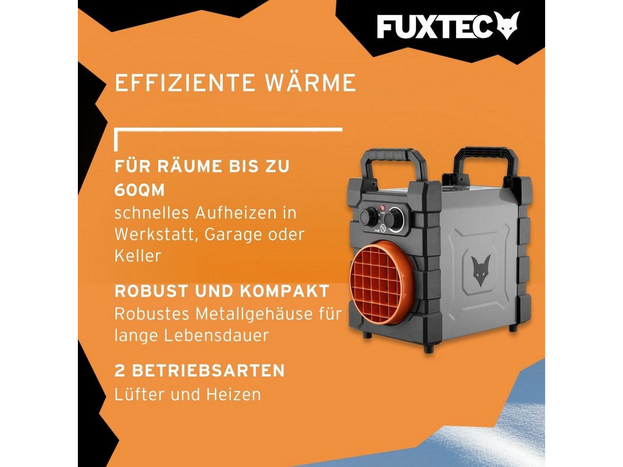 FUXTEC Heizgerät FX-EH2, 2000W Heizleistung, Thermostatregelung, Überhitzungsschutz IP24 – Bild 4 von 5