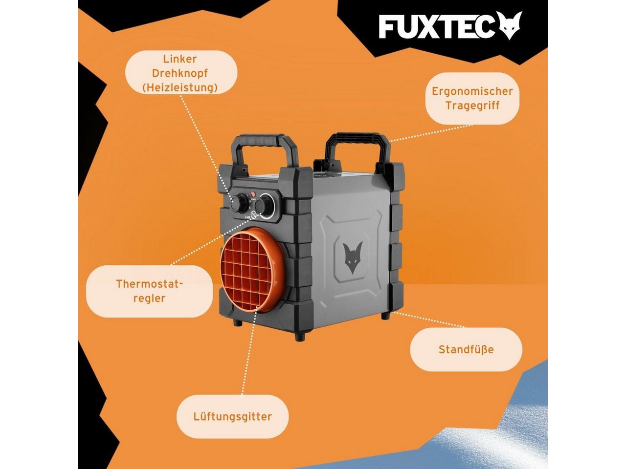 FUXTEC Heizgerät FX-EH2, 2000W Heizleistung, Thermostatregelung, Überhitzungsschutz IP24 – Bild 5 von 5