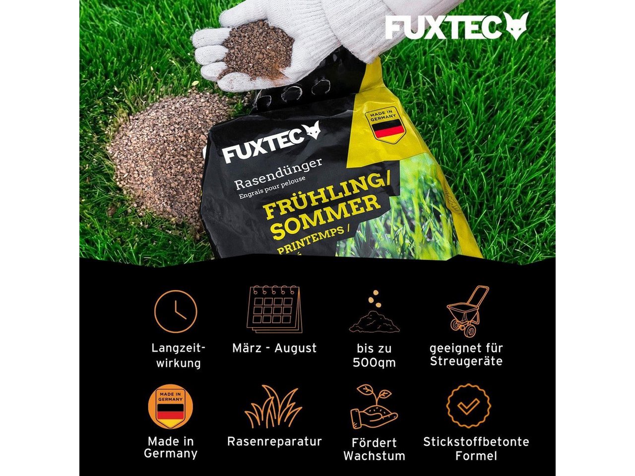 FUXTEC Rasendünger FX-RDFS10, FX-RDFS, 1-St., Stickstoffbetonte Formel, Langzeitwirkung, bis 500 m² – Bild 2 von 5