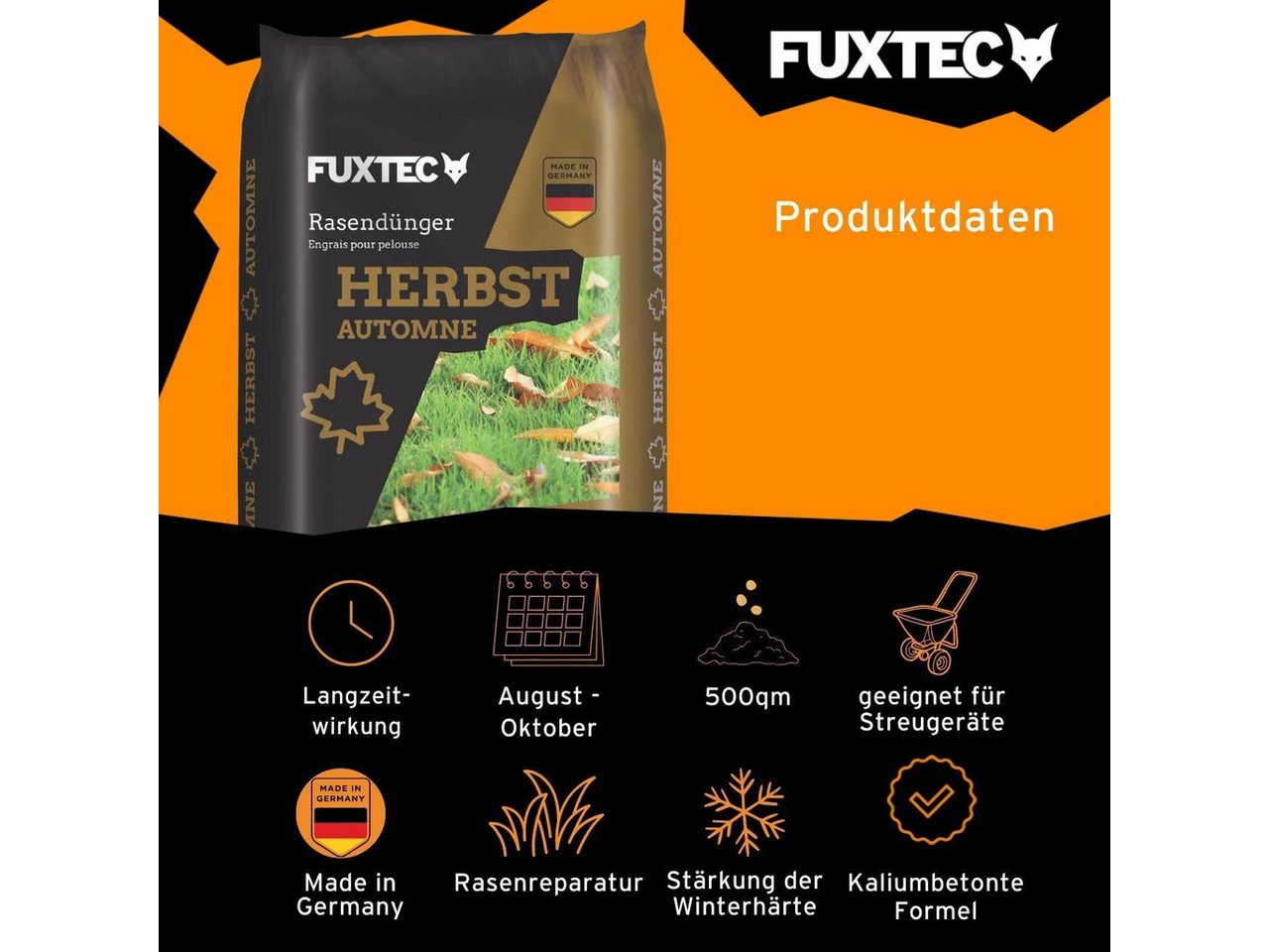 FUXTEC Rasendünger FX-RDH20, FX-RDH, 1-St., Kaliumhaltiger Dünger für den Herbst, bis 1000m², 20kg Granulat – Bild 2 von 5