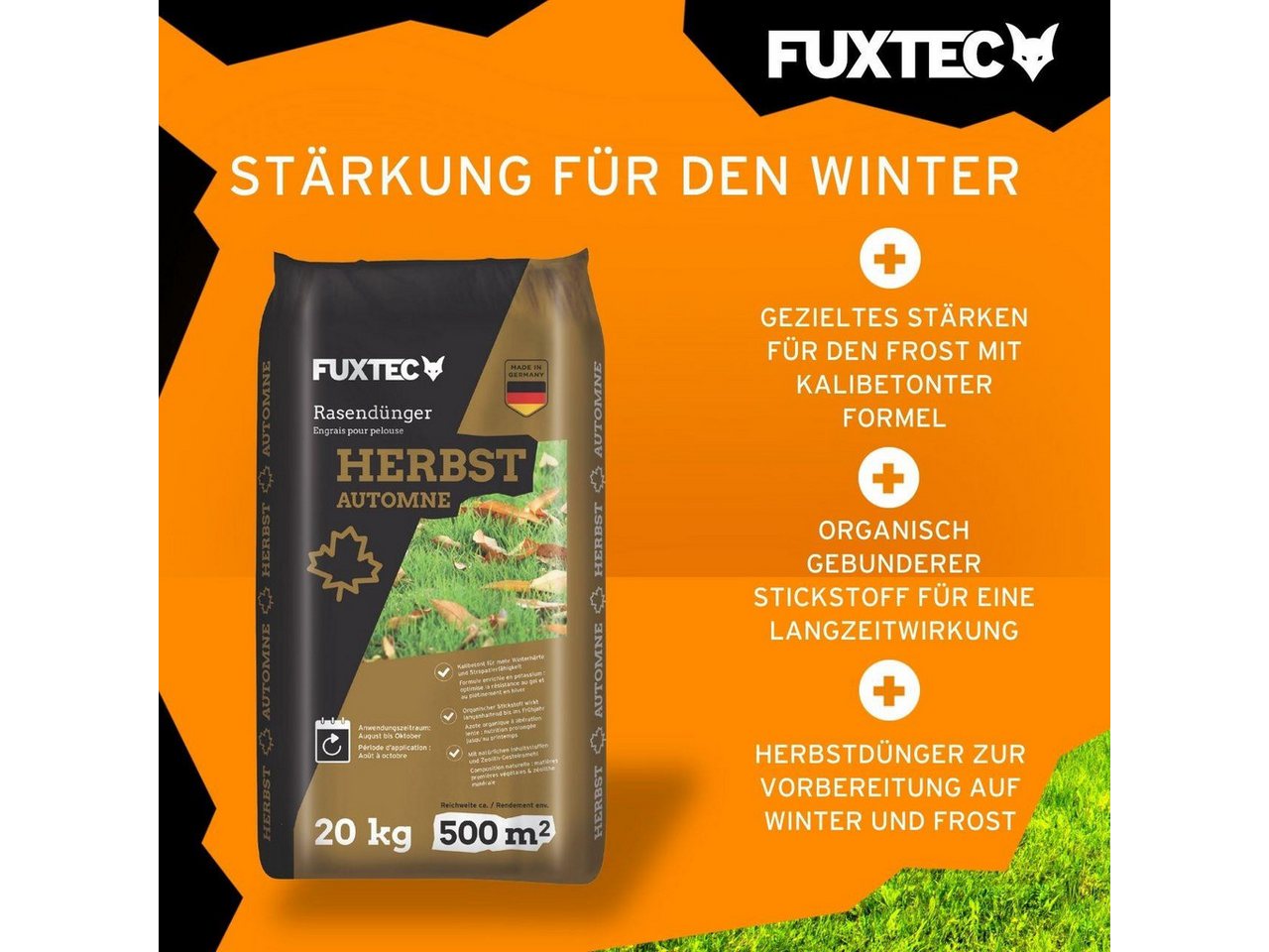 FUXTEC Rasendünger FX-RDH20, FX-RDH, 1-St., Kaliumhaltiger Dünger für den Herbst, bis 1000m², 20kg Granulat – Bild 3 von 5