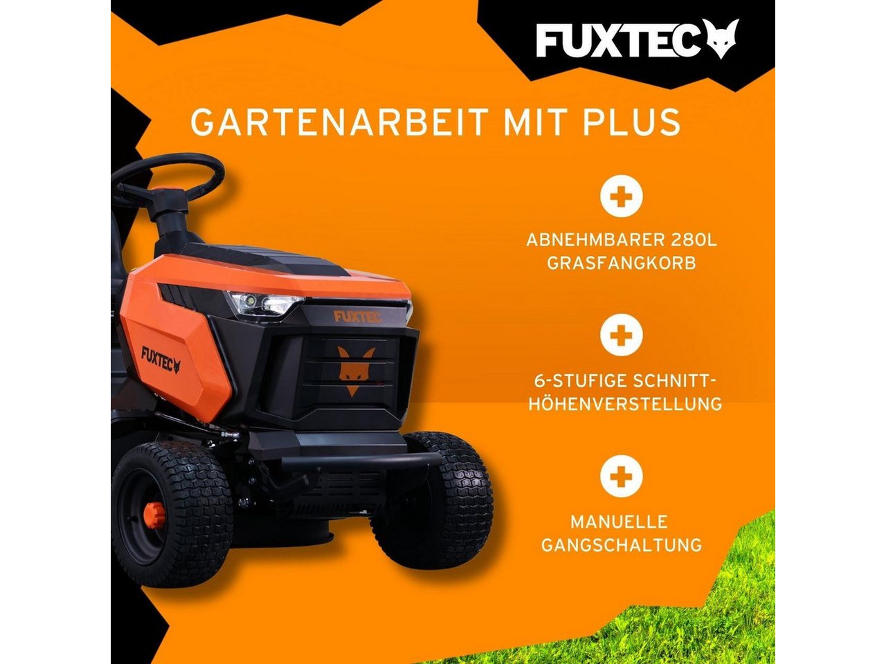 FUXTEC Rasentraktor FX-RMT84M, 83 cm Schnittbreite, 30-90mm Schnitthöhe, 432ccm Hubraum, 280L Fangkorb – Bild 3 von 5