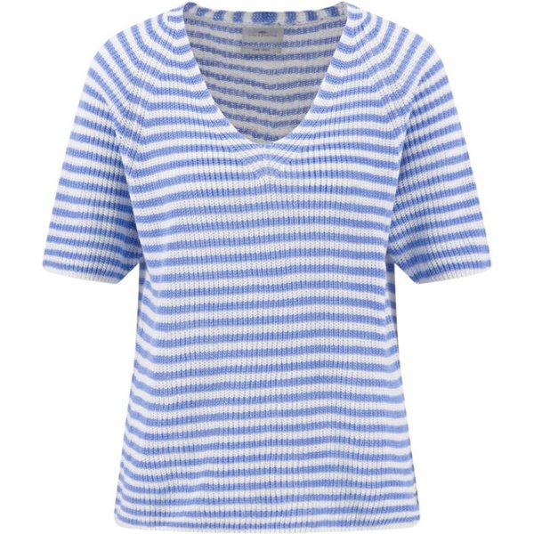 FYNCH-HATTON Kurzarmpullover blau,Casual,Leinen,Gestreift,V-Ausschnitt,Kurz,Casual Fit