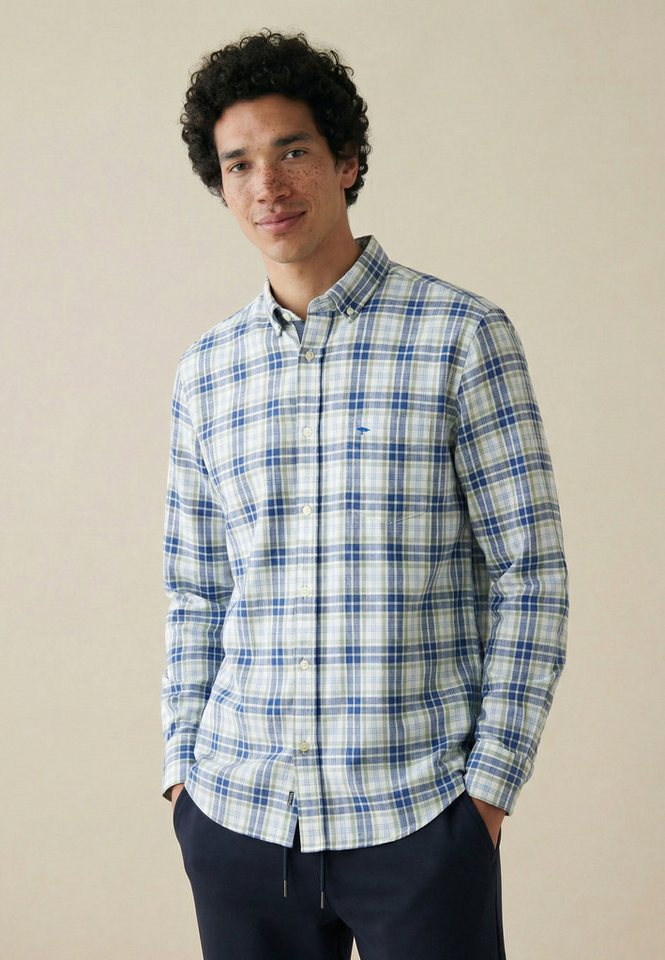 FYNCH-HATTON Langarmhemd Washed Oxford Check normale Passform, kariertes Muster, mit Brusttasche – Bild 2 von 5