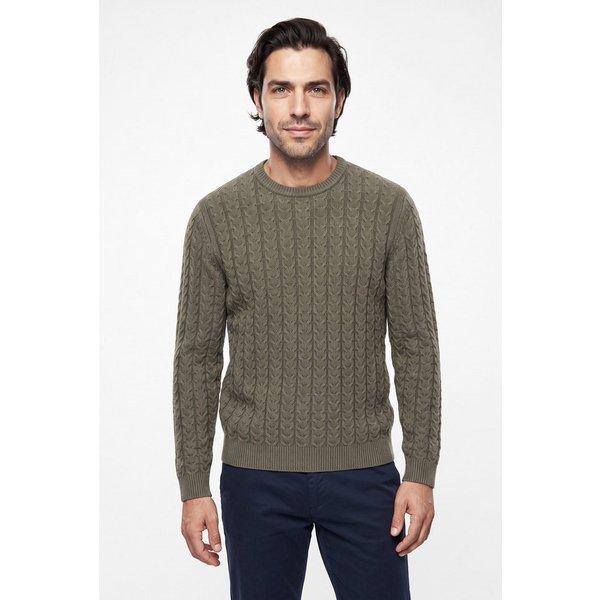 FYNCH-HATTON Strickpullover mit Zopfmuster und Wolle
