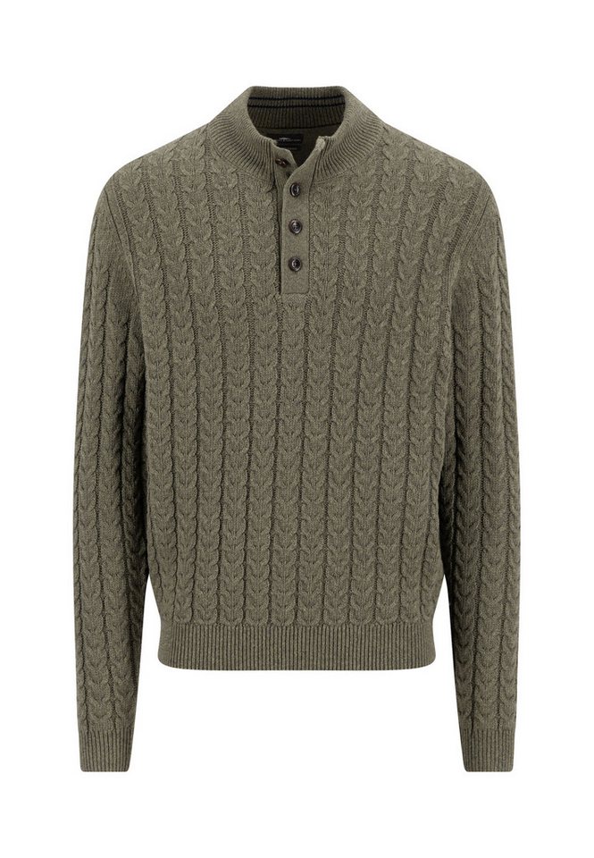 FYNCH-HATTON Troyer Strickpullover mit Zopfmuster und Knopfleiste, Woll-Anteil – Bild 2 von 3