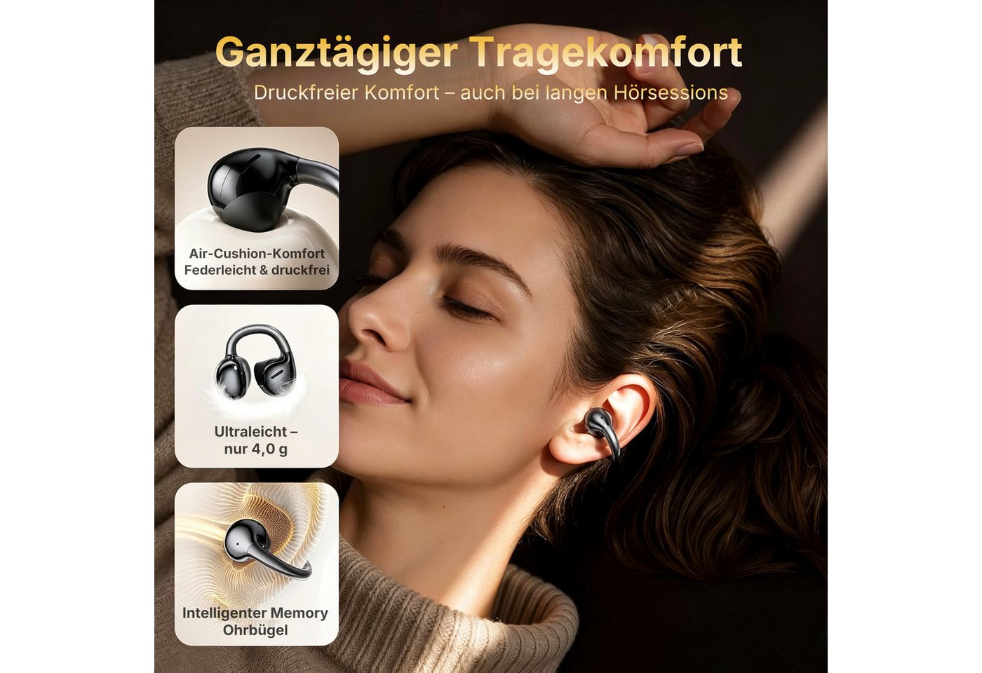 Fyrove 2026 Neue Open Ear Kopfhörer, In Ear Kopfhörer Bluetooth 6.0 Open-Ear-Kopfhörer (60H Spielzeit, IPX7 wasserdichte Bluetooth Open-Ear Sport Kopfhörer, Kop – Bild 2 von 5