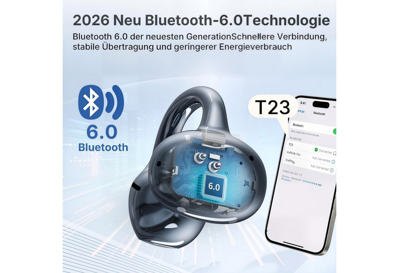 Fyrove 2026 Neue Open Ear Kopfhörer, In Ear Kopfhörer Bluetooth 6.0 Open-Ear-Kopfhörer (60H Spielzeit, IPX7 wasserdichte Bluetooth Open-Ear Sport Kopfhörer, Kop – Bild 5 von 5
