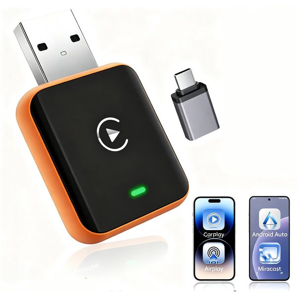 Fyrove 4-in-1 Wireless CarPlay und Android Auto Adapter, Adapter zu USB Typ A, Kompatibel