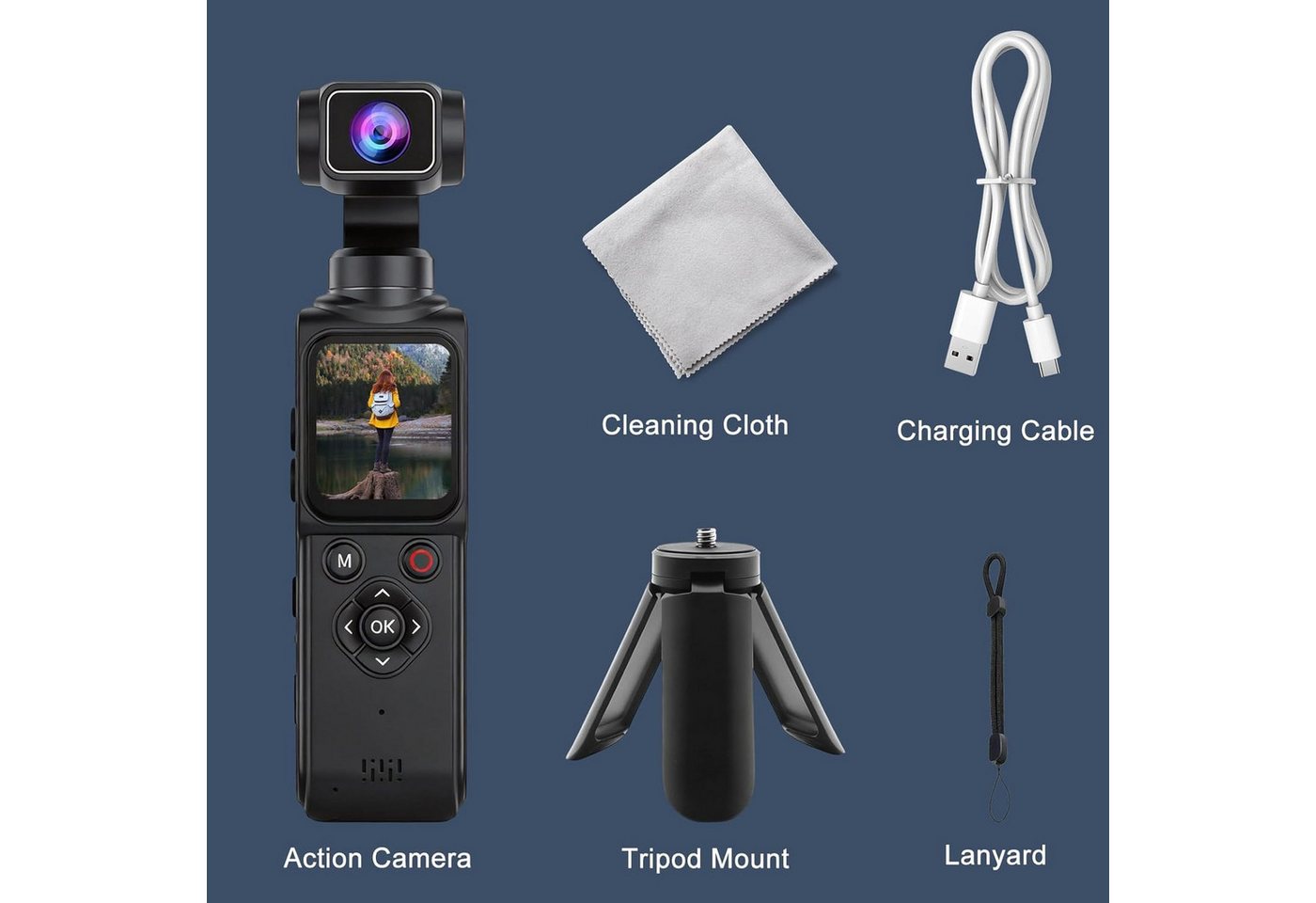 Fyrove 4K Action Cam mit 330° drehbarem Objektiv, 1,72" Touchscreen Kompaktkamera (Gesichtsverfolgung, WLAN, für Vlogs & Reisen) – Bild 5 von 5