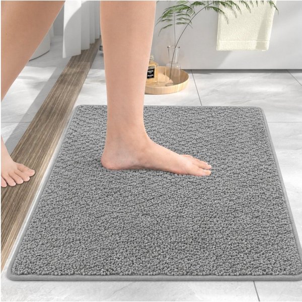 Fyrove Badematte Duschmatte Badezimmerteppich, 40x60cm Badematte rutschfest, Super Saugfähige Badematten & Badteppiche, schnell trocknend, Graue Badematte in Si