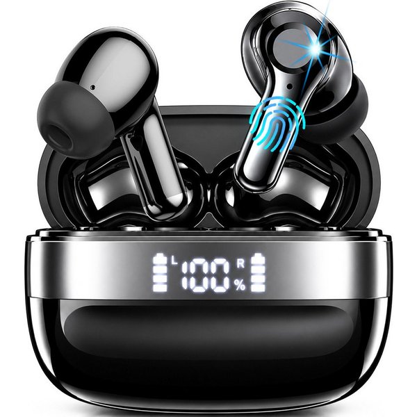 Fyrove Bluetooth 5.4 In-Ear-Kopfhörer, kabellose Stereo-Ohrhörer Bluetooth-Kopfhörer (mit LED-Akkudisplay, Touch-Steuerung, Freisprechfunktion, Auto-Pairing, US