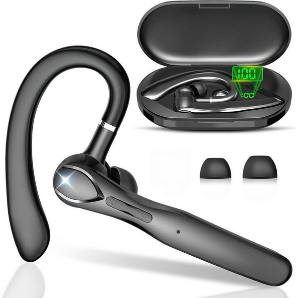 Fyrove Bluetooth Freisprech Headset In Ear mit Mikrofon, Kabellose Kopfhörer Headset (mit Dual Mikrofon,Geräuschreduzierung,für Büro,Autofahren und Business)