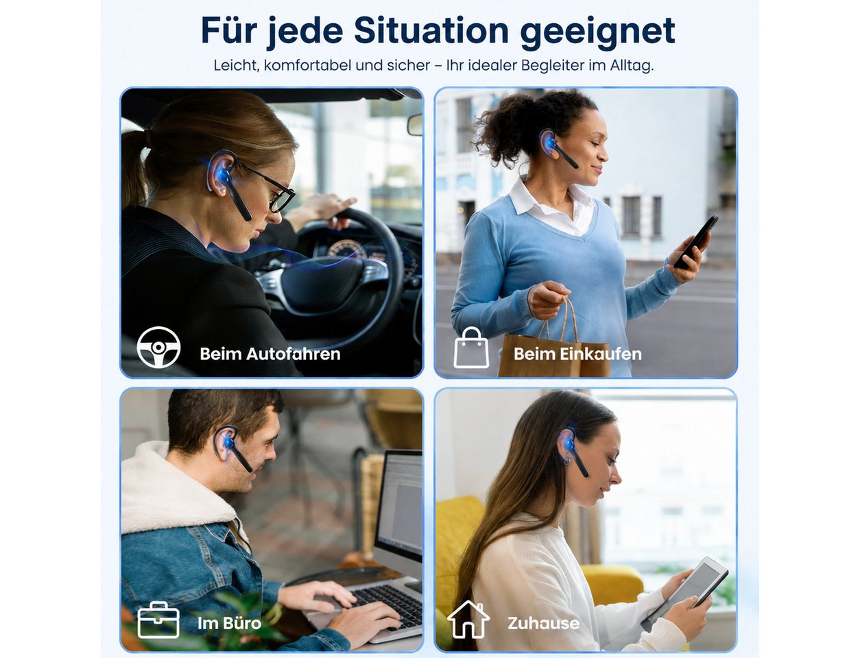 Fyrove Bluetooth Freisprech Headset In Ear mit Mikrofon, Kabellose Kopfhörer Headset (mit Dual Mikrofon,Geräuschreduzierung,für Büro,Autofahren und Business) – Bild 2 von 5