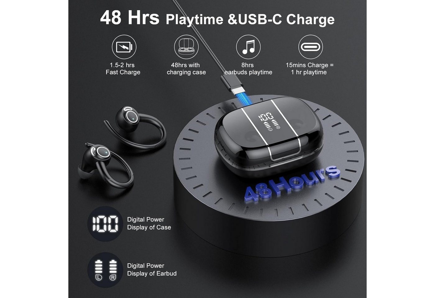 Fyrove Bluetooth Kopfhörer Sport, in Ear Kopfhörer Kabellos Bluetooth 5.3 mit In-Ear-Kopfhörer (Open Ear Kopfhorer, In Ear Ohrhorer, Kopfhorer, TWS In-Ear-Kopfh – Bild 4 von 5