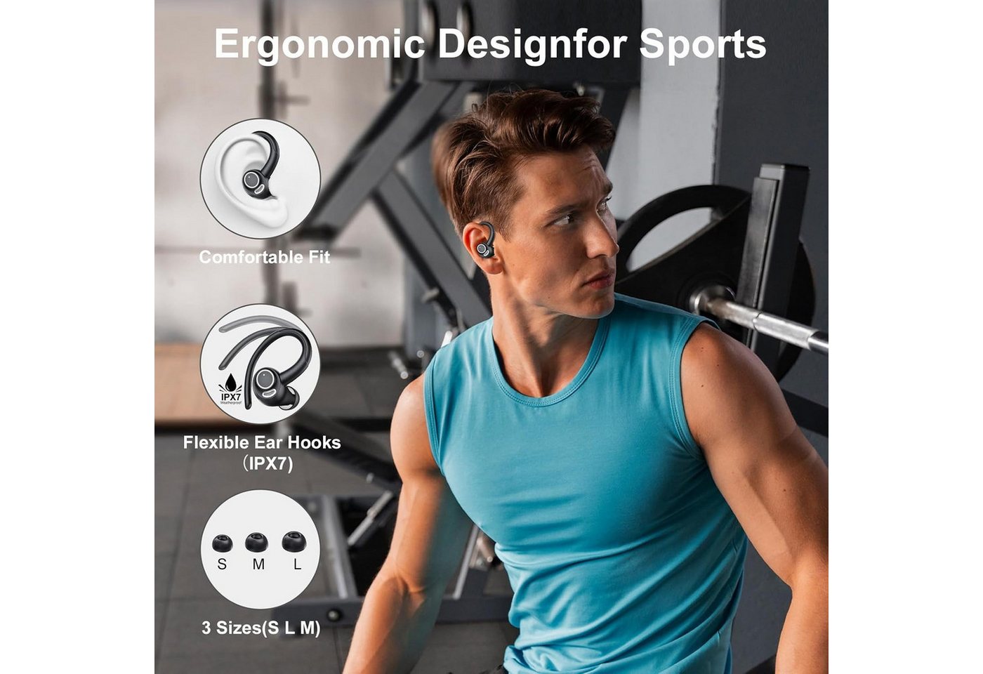 Fyrove Bluetooth Kopfhörer Sport, in Ear Kopfhörer Kabellos Bluetooth 5.3 mit In-Ear-Kopfhörer (Open Ear Kopfhorer, In Ear Ohrhorer, Kopfhorer, TWS In-Ear-Kopfh – Bild 5 von 5