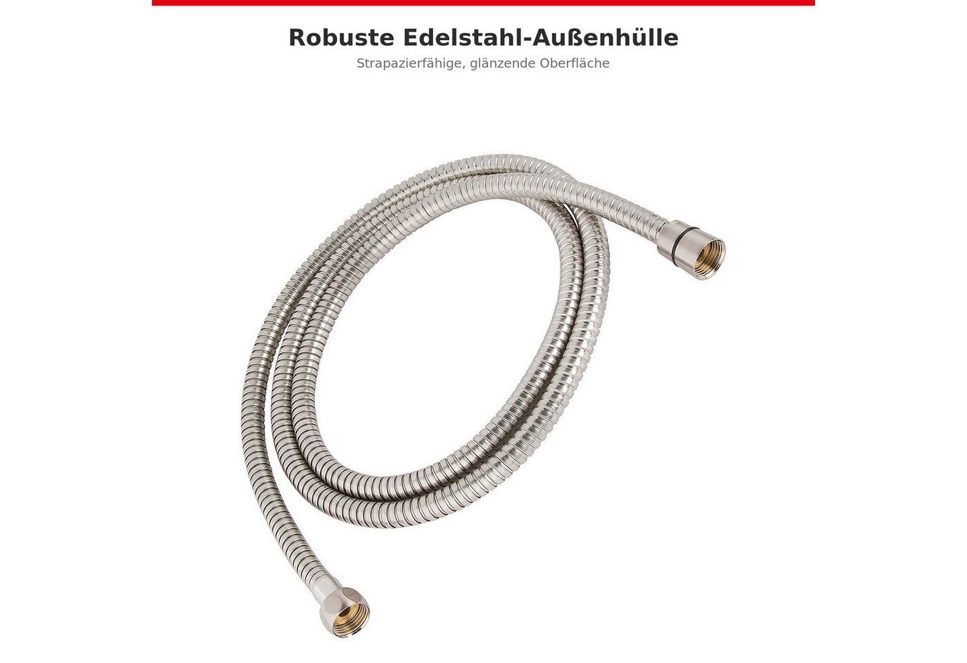 Fyrove Brauseschlauch Flexible, robuste Ausführung mit Messinganschlüssen & Dichtungen, Eine effektive Wassereinsparung von 50 %. – Bild 2 von 5