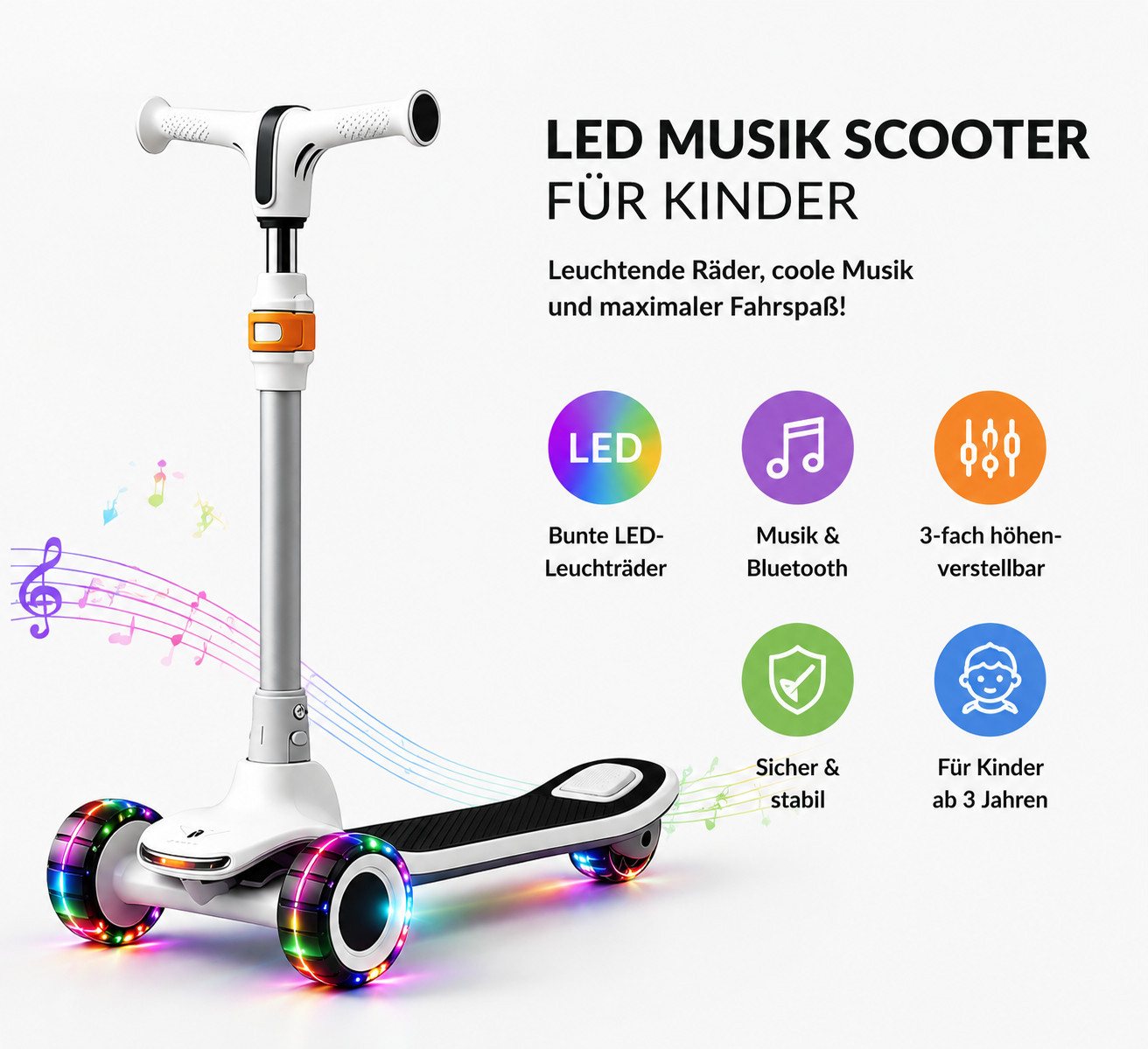 Fyrove Cityroller Scooter Kinderroller Tretroller Kinderroller Dreiradscooter LED-Räder, bis 70 kg,roller kinder,kinder roller,Höhenverstellbar,Hinterradbremse – Bild 2 von 5