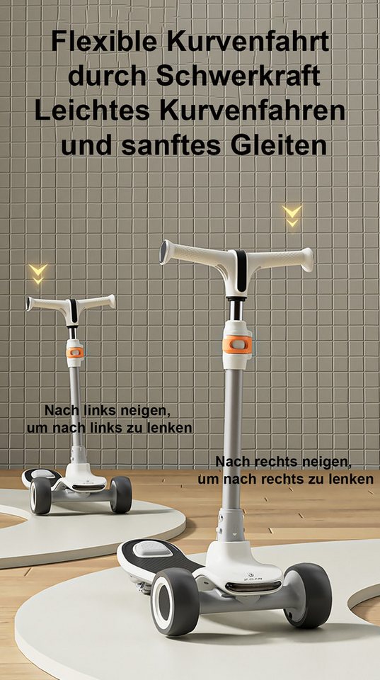 Fyrove Cityroller Scooter Kinderroller Tretroller Kinderroller Dreiradscooter LED-Räder, bis 70 kg,roller kinder,kinder roller,Höhenverstellbar,Hinterradbremse – Bild 4 von 5