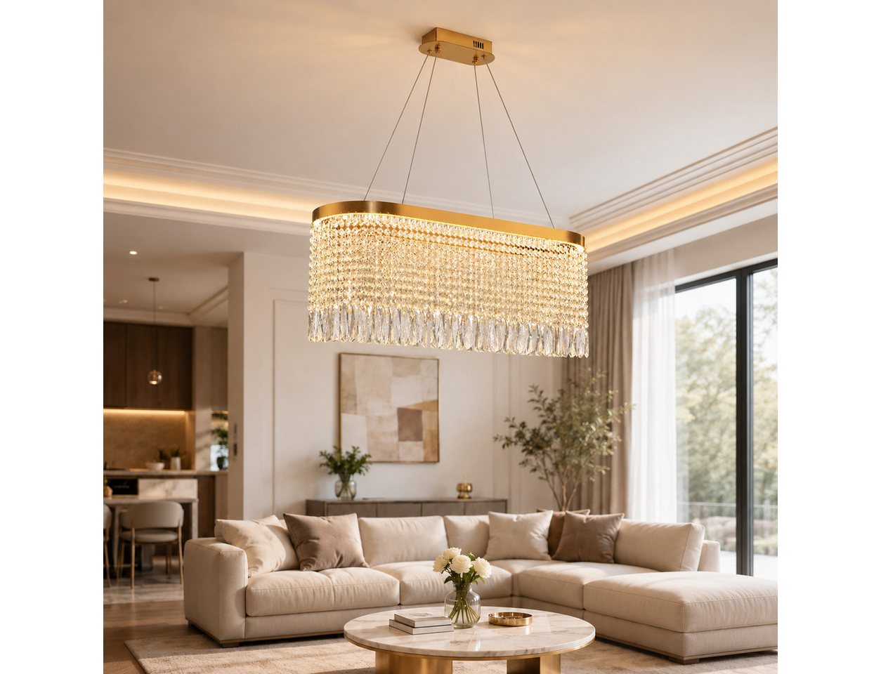 Fyrove Deckenleuchte Kristall Pendelleuchte, dimmbare Hängelampe 80cm, App & Fernbedienung, LED fest integriert, 70W, 3000K-5700K – Bild 2 von 5