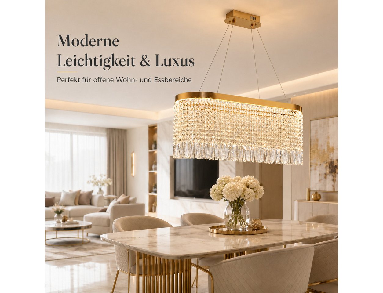 Fyrove Deckenleuchte Kristall Pendelleuchte, dimmbare Hängelampe 80cm, App & Fernbedienung, LED fest integriert, 70W, 3000K-5700K – Bild 3 von 5
