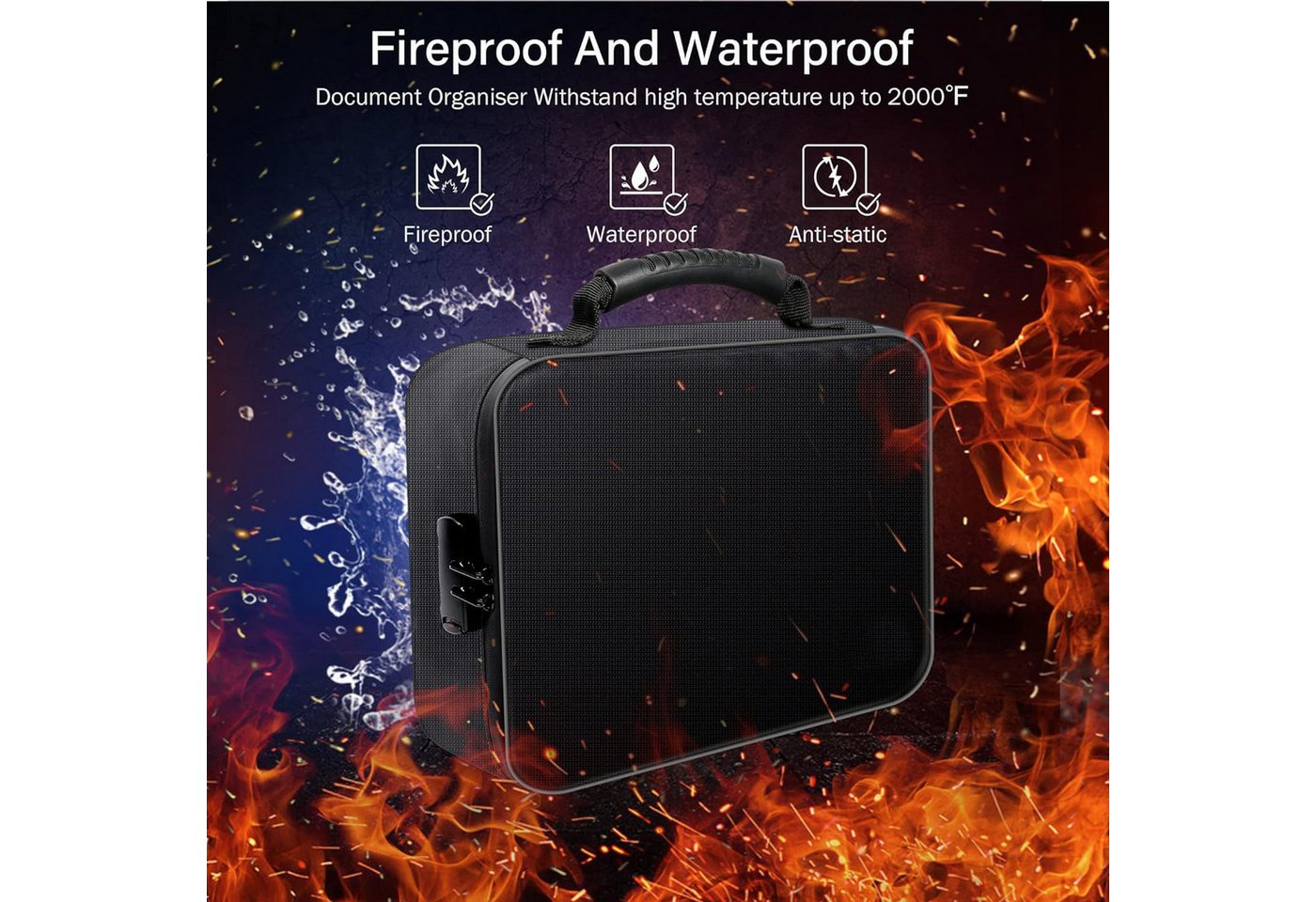 Fyrove Dokumententasche Sicherheitsmappe, Aktenorganizer mit Zahlenschloss (Aufbewahrungsmappe für Unterlagen, Pässe und persönliche Wertsachen), 36 × 27 × 10 c – Bild 4 von 5