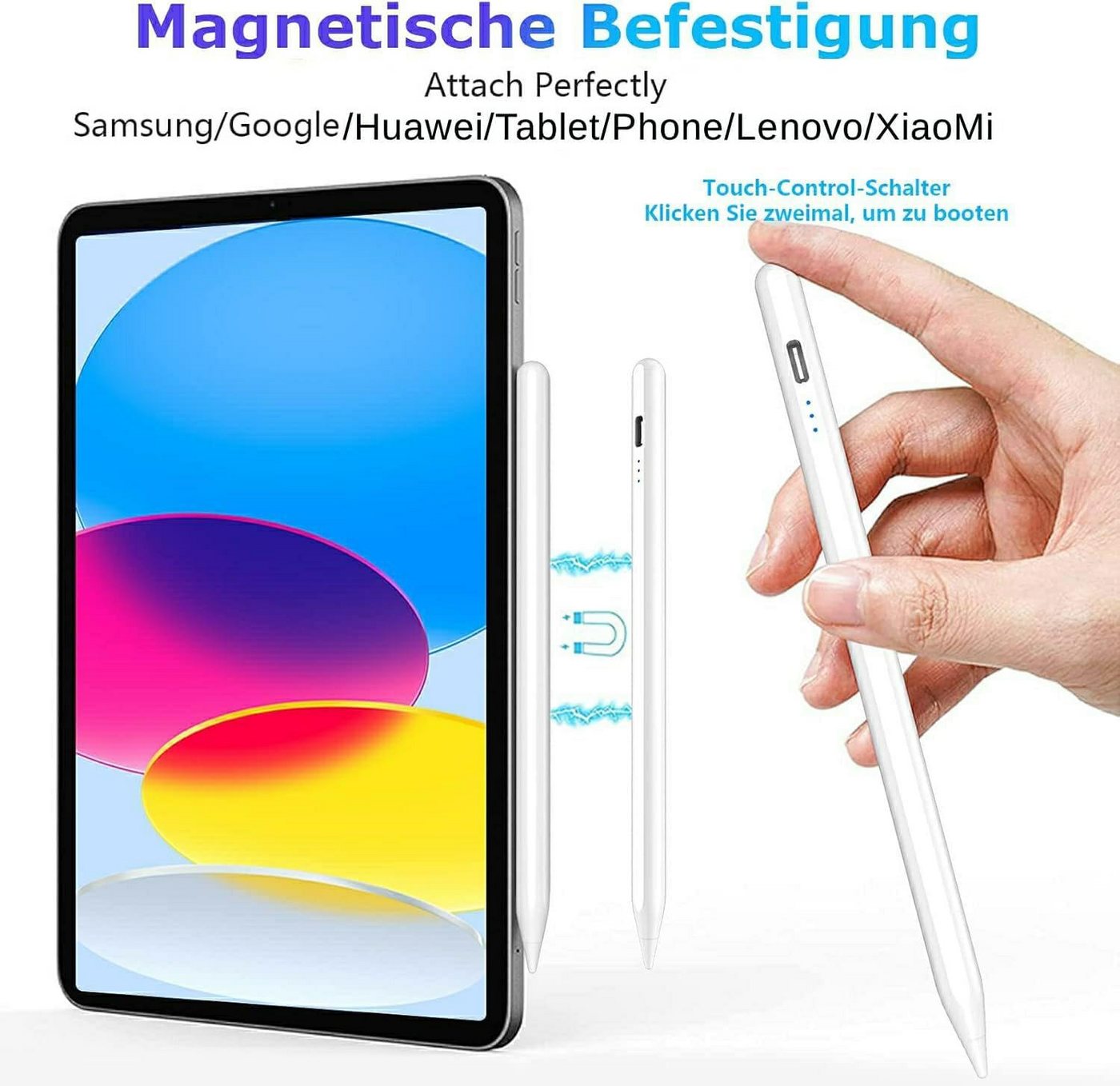 Fyrove Eingabestift Stylus Pen für Touchscreen, Android, Aktiver Universal Stylus Stift (Tabletstift Stylus Pencil USB-C Schnellladen Palm Rejection) mit Neigun – Bild 2 von 5