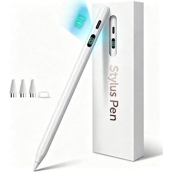 Fyrove Eingabestift Stylus Stift für iPad 2018-2026 mit USB-C Schnellladen (mit 4x iPad Stift Spitzen + Silikon Halterung) mit Neigungserkennung & Palm-Ablehnun