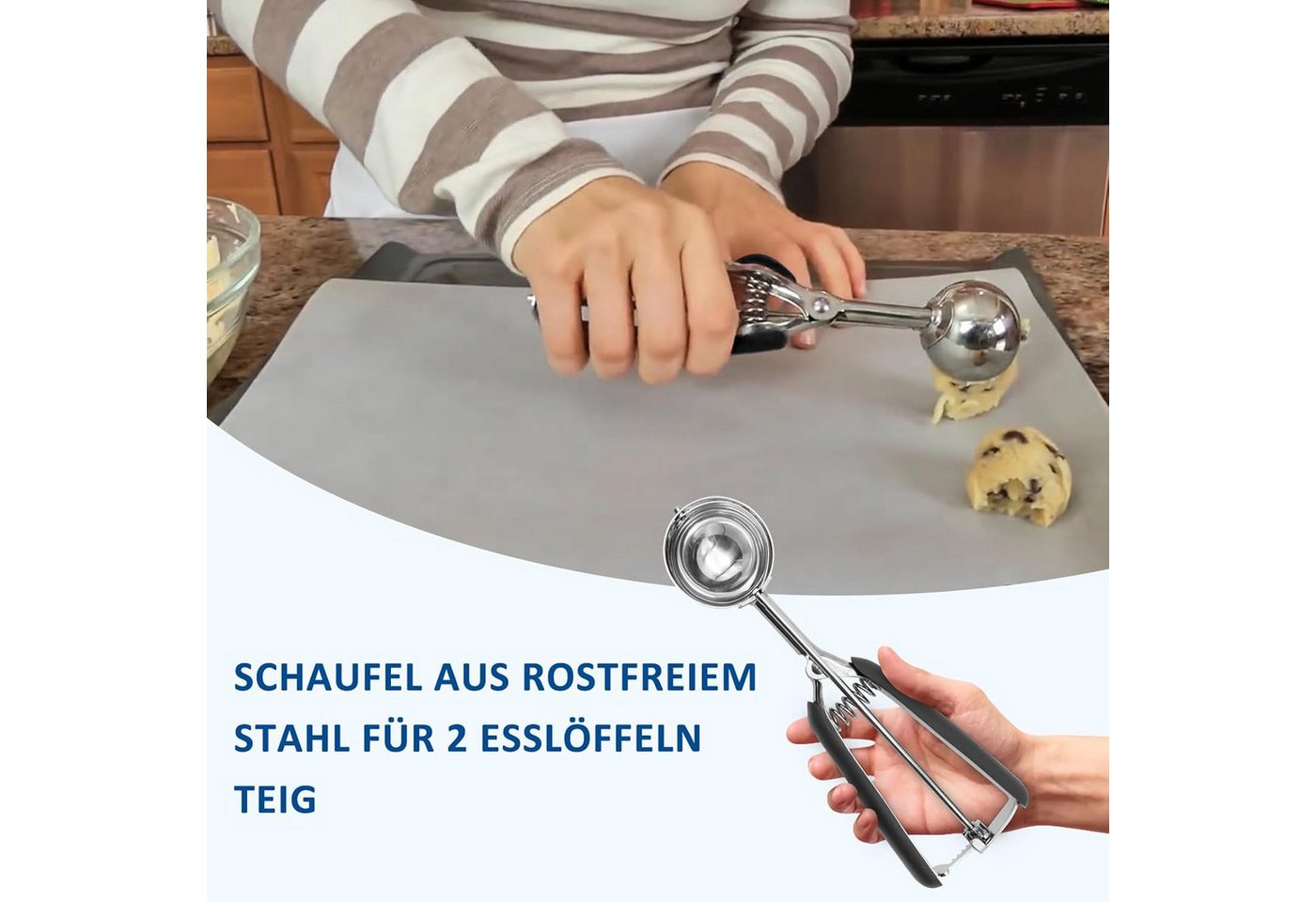 Fyrove Eisportionierer Eisportionierer mit Auslöser(23x5cm),304 Edelstahl,spülmaschinenfest, PoliertIdeal für Eiscreme, Melonenkugeln,Kartoffelpüree und Kekstei – Bild 4 von 5